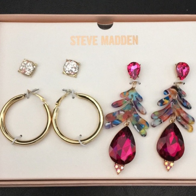 Steve Madden 3 Sets Of Earrings Hoops Drop Studs 16$